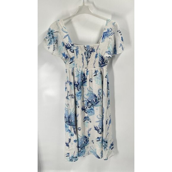 Vineyard Vines White Blue Linen Maxi Dress Floral Tropical Seahorse Sz Small - Picture 6 of 7